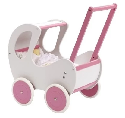Houten Poppenwagen De Luxe White Incl. Dekbed / Slaapzak - Afbeelding 2